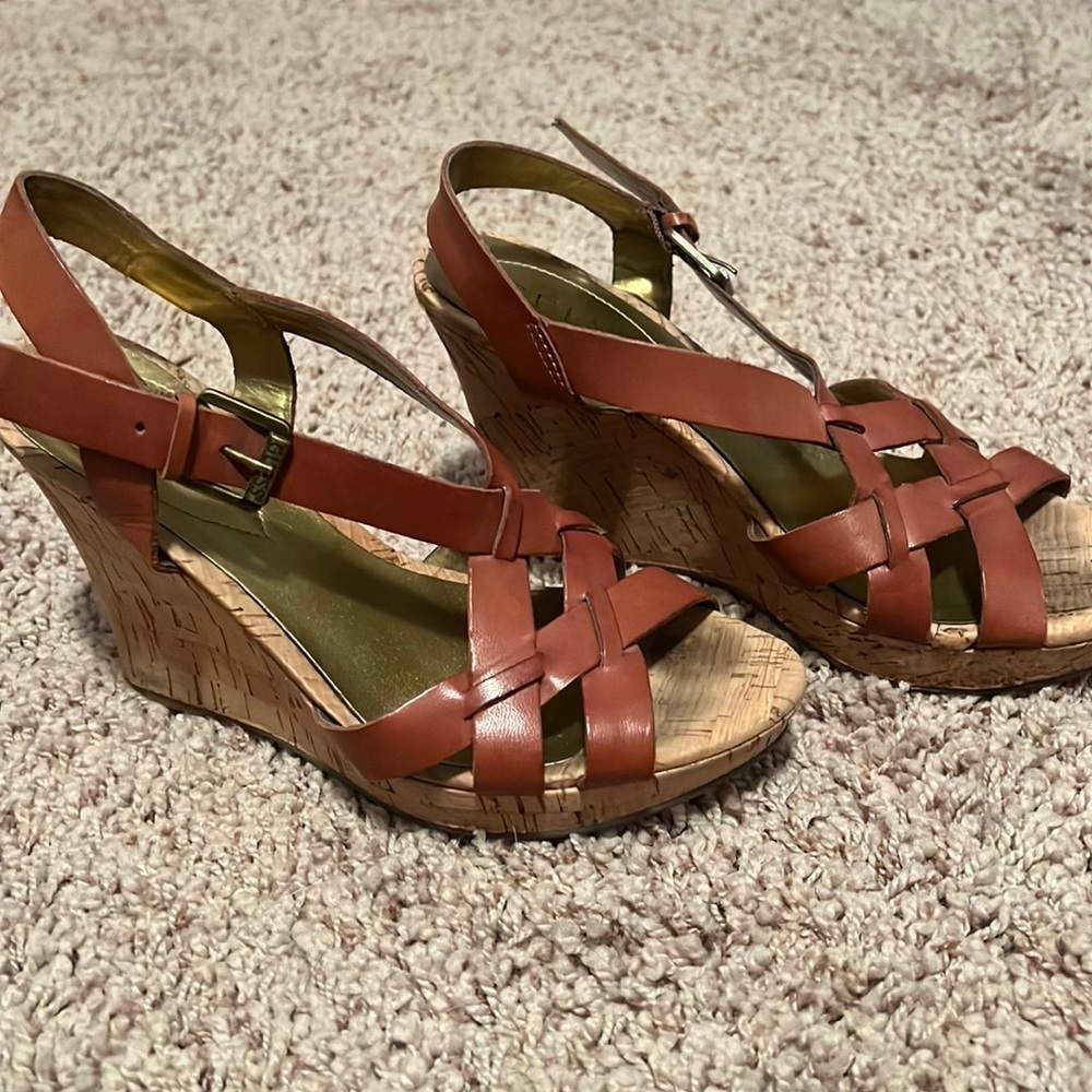 Brown leather wedges